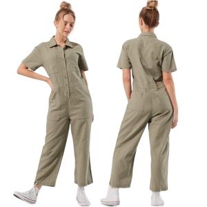 Pact Organic Cotton Hemp Utility Jumpsuit Dark Green Short Sleeve Medium